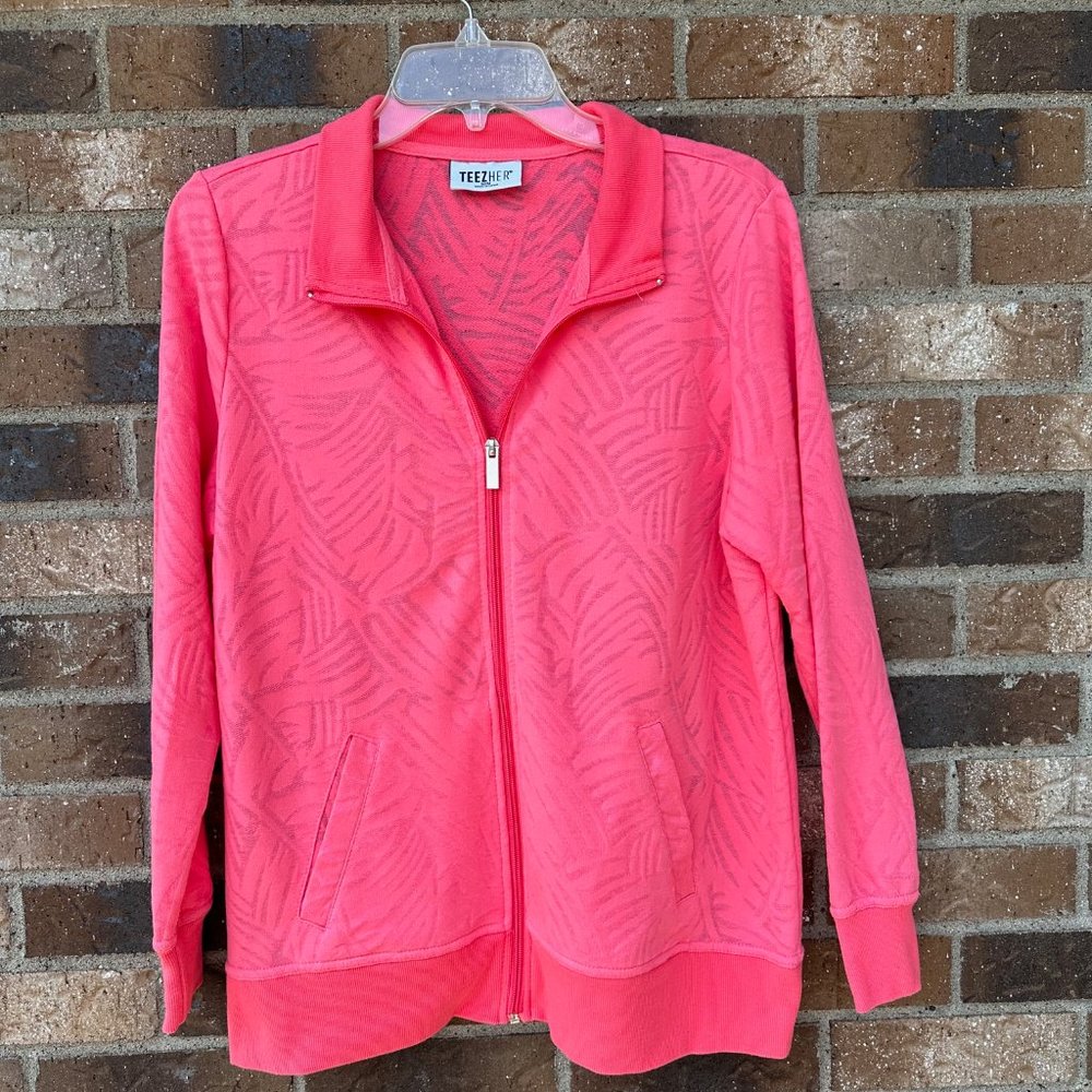 New Coral Zip Up Light Weight Jacket, sz. M w/two front pockets